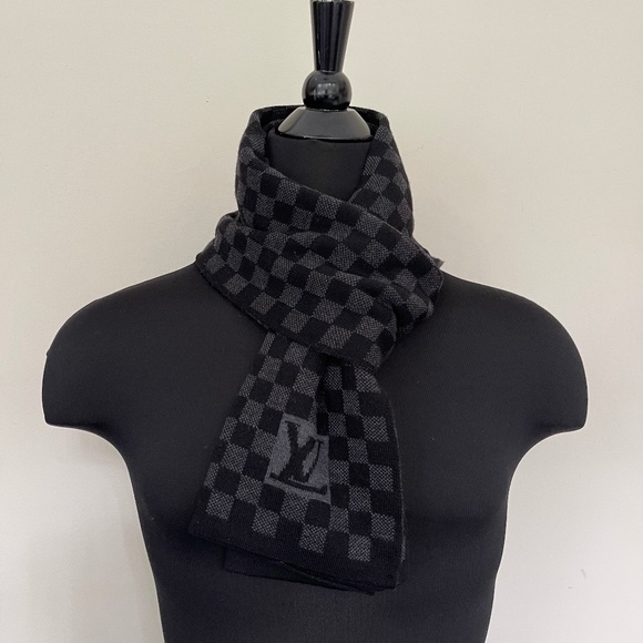 Louis Vuitton Scarf Damier Wool Black Gray Wrap - Picture 1 of 8